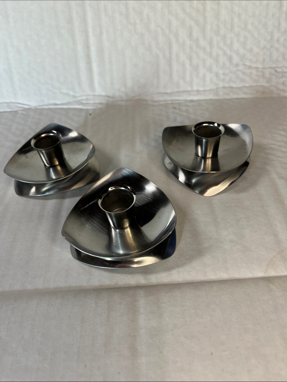 Avon Silver Modern Stacked Metal Candle Holders Set of 3
